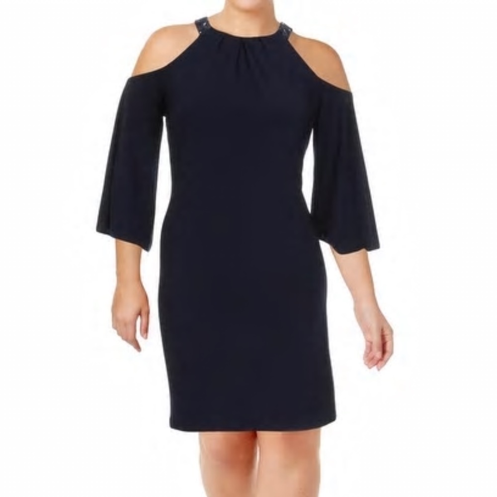💕 NWT Ralph Lauren Navy Sequin Cold Shoulder Dress Size 2